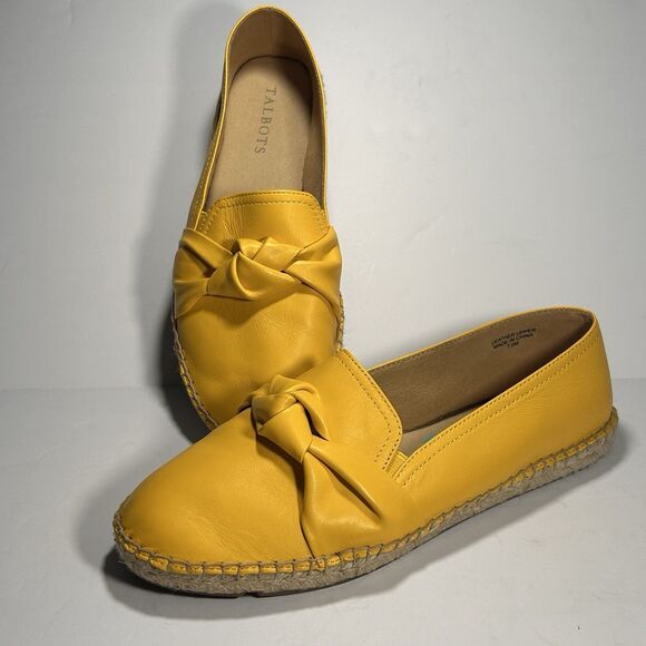 Talbots Espadrille Flats Shoes Loafers Women Size 7.5 Yellow Leather Izzy Knot - Picture 1 of 12